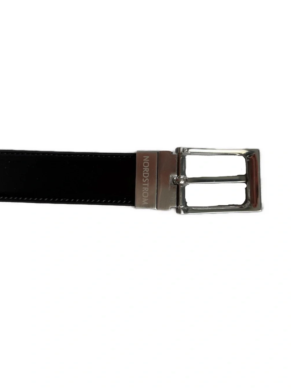 Nordstrom Reversible Dark Brown and Black Leather Belt with Silver Buckle
